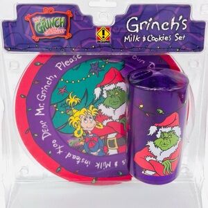 Dr Seuss The Grinch Stole Christmas Milk & Cookie Set Plate Cup Brand New